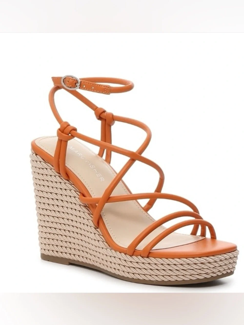 Marc Fisher Zeki Orange Strappy Rope Wedge Sandals